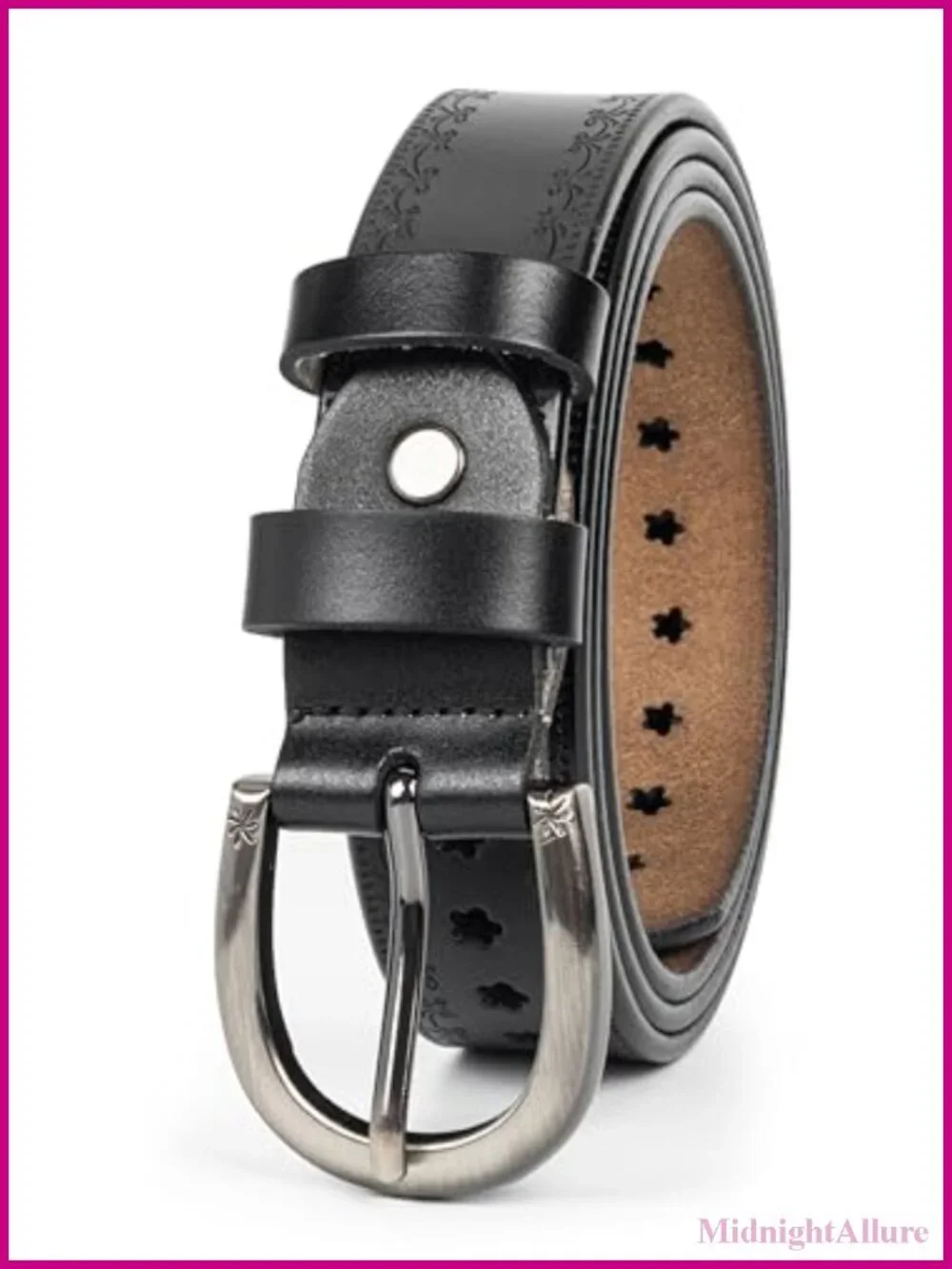 Women's Vintage Floral Engraved Embossed High Quality Leather Western Belt